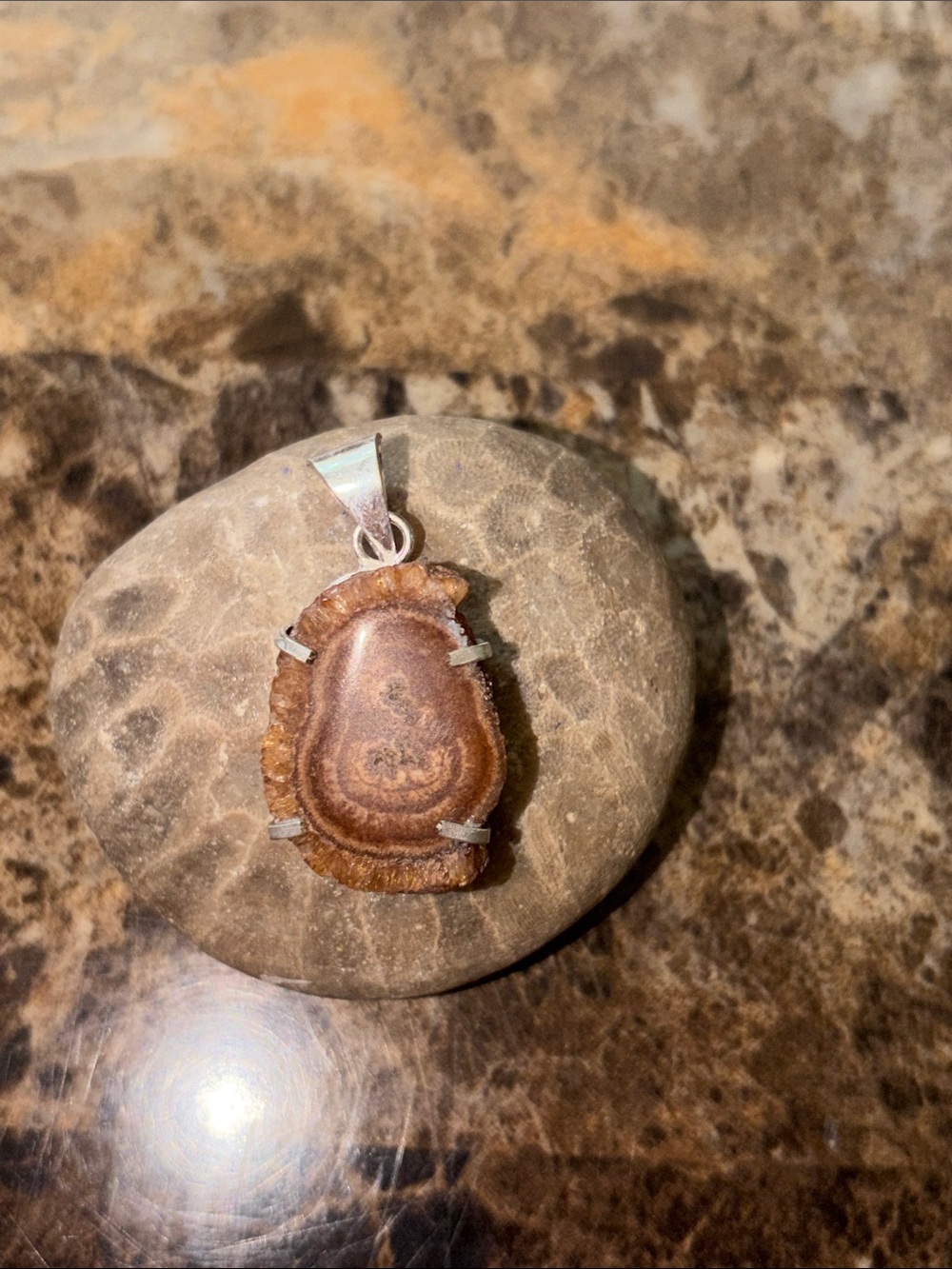 Natural Brown Quartz Silver Prong Pendant - Women Jewelry
